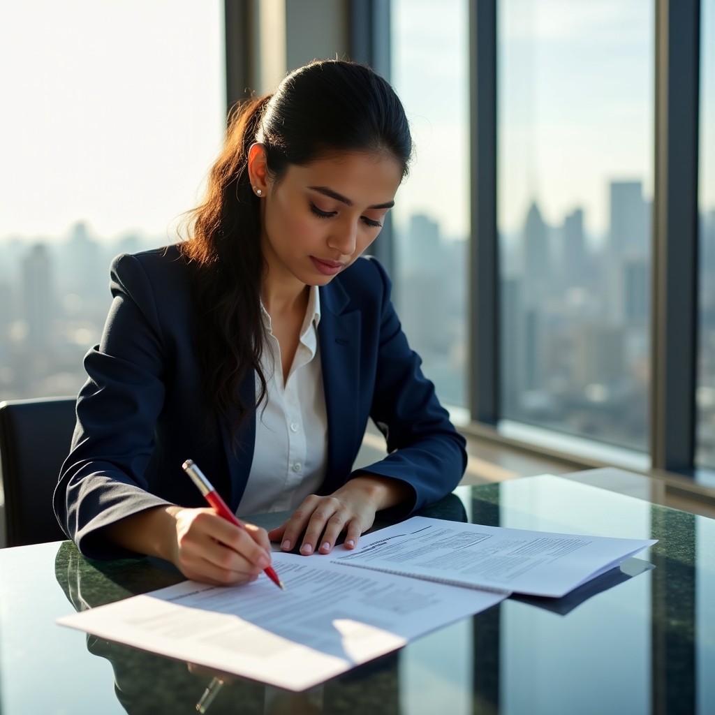 Manager critically reviewing a software vendor proposal at a desk